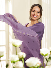 Floral Yoke Design Round Neck Sequinned Anarkali Kurta With Palazzos & Dupatta