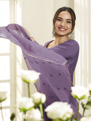 Floral Yoke Design Round Neck Sequinned Anarkali Kurta With Palazzos & Dupatta