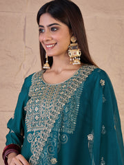 Women Ethnic Motifs Embroidered Panelled Thread Work Kurta with Palazzos & With Dupatta