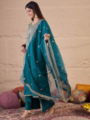 Women Ethnic Motifs Embroidered Panelled Thread Work Kurta with Palazzos & With Dupatta