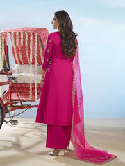 Floral Embroidered Round Neck Sequinned Anarkali Kurta With Palazzos & Dupatta