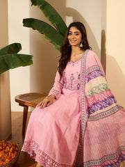 Women Embroidered Thread Work Kurta with Trousers & Dupatta