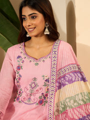 Women Embroidered Thread Work Kurta with Trousers & Dupatta