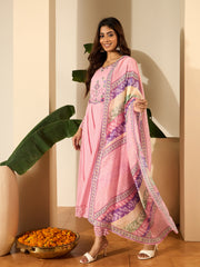 Women Embroidered Thread Work Kurta with Trousers & Dupatta