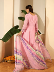 Women Embroidered Thread Work Kurta with Trousers & Dupatta