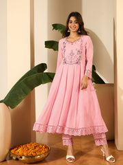 Women Embroidered Thread Work Kurta with Trousers & Dupatta