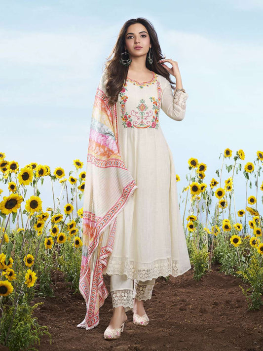 Women Floral Embroidered Regular Thread Work Kurta with Trousers & With Dupatta