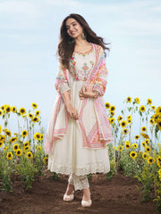 Women Floral Embroidered Regular Thread Work Kurta with Trousers & With Dupatta