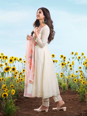 Women Floral Embroidered Regular Thread Work Kurta with Trousers & With Dupatta