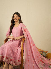 Women Floral Embroidered Anarkali Kurta with Trousers & Dupatta