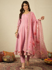 Women Floral Embroidered Anarkali Kurta with Trousers & Dupatta