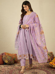 Women Floral Embroidered A-Line Kurta with Trousers & Dupatta