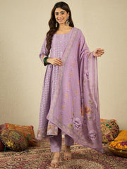Women Floral Embroidered A-Line Kurta with Trousers & Dupatta
