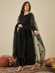 Women Floral Thread and Sequinned Embroidered Anarkali Kurta & Palazzo with Dupatta