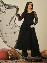 Women Floral Thread and Sequinned Embroidered Anarkali Kurta & Palazzo with Dupatta