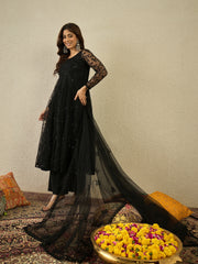 Women Floral Thread and Sequinned Embroidered Anarkali Kurta & Palazzo with Dupatta
