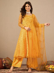 Women Floral Embroidered Regular Thread Work Kurta with Palazzos & Dupatta