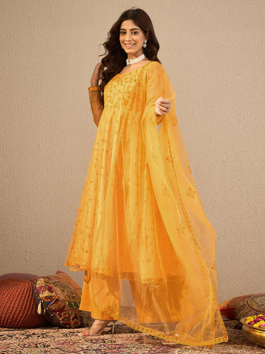 Women Floral Embroidered Regular Thread Work Kurta with Palazzos & Dupatta