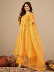 Women Floral Embroidered Regular Thread Work Kurta with Palazzos & Dupatta