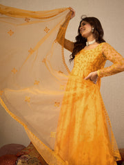 Women Floral Embroidered Regular Thread Work Kurta with Palazzos & Dupatta