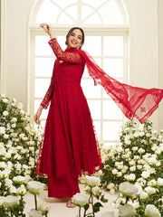 Floral Embroidered Round Neck Sequinned Anarkali Kurta With Palazzos & Dupatta