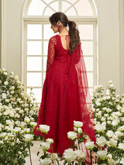 Floral Embroidered Round Neck Sequinned Anarkali Kurta With Palazzos & Dupatta