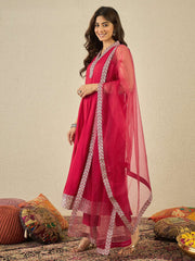 Women Floral Zari and Sequinned Embroidered Anarkali Kurta Set with Dupatta