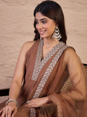 Women Floral Zari and Sequinned Embroidered Anarkali Kurta Set with Dupatta