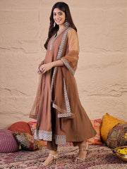 Women Floral Zari and Sequinned Embroidered Anarkali Kurta Set with Dupatta