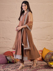 Women Floral Zari and Sequinned Embroidered Anarkali Kurta Set with Dupatta