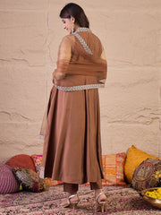 Women Floral Zari and Sequinned Embroidered Anarkali Kurta Set with Dupatta