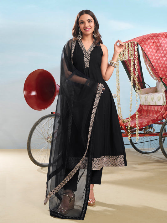 Women Floral Yoke Design Regular Kurta with Trousers & With Dupatta