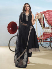 Women Floral Yoke Design Regular Kurta with Trousers & With Dupatta
