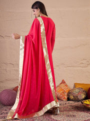 Floral Embroidered Zari Georgette Anarkali Kurta With Palazzos & Dupatta