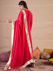 Floral Embroidered Zari Georgette Anarkali Kurta With Palazzos & Dupatta