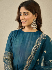 Women Floral Zari and Sequinned Embroidered Anarkali Kurta Set with Dupatta