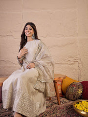 Women Floral Zari and Sequinned Embroidered Anarkali Kurta Set with Dupatta