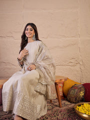 Women Floral Zari and Sequinned Embroidered Anarkali Kurta Set with Dupatta