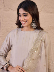 Women Floral Zari and Sequinned Embroidered Anarkali Kurta Set with Dupatta