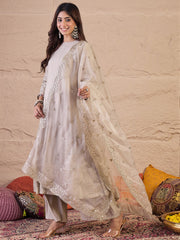 Women Floral Zari and Sequinned Embroidered Anarkali Kurta Set with Dupatta