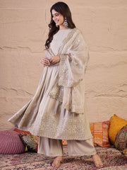 Women Floral Zari and Sequinned Embroidered Anarkali Kurta Set with Dupatta