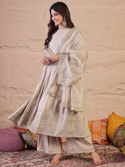 Women Floral Zari and Sequinned Embroidered Anarkali Kurta Set with Dupatta