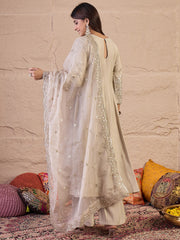 Women Floral Zari and Sequinned Embroidered Anarkali Kurta Set with Dupatta