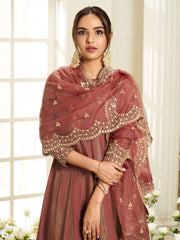 Floral Yoke Design Sequinned Anarkali Kurta With Palazzos & Dupatta