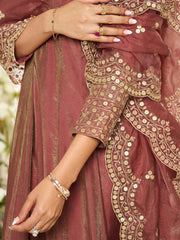 Floral Yoke Design Sequinned Anarkali Kurta With Palazzos & Dupatta