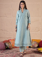 Embroidered Chikankari Straight Kurta With Trousers And Dupatta