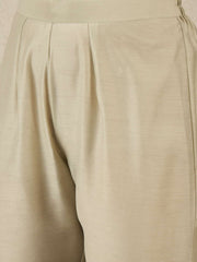Ethnic Motifs Embroidered Mandarin Collar Chikankari Kurta With Trousers & Dupatta