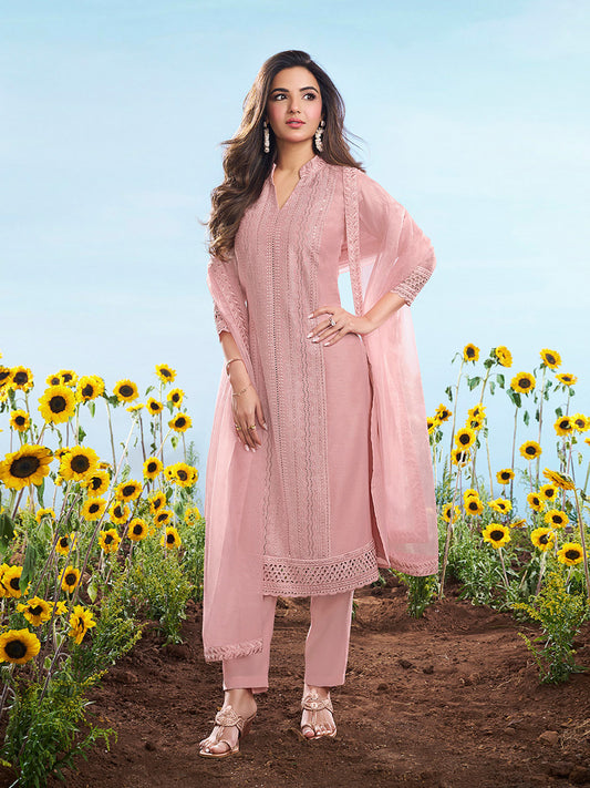 Women Ethnic Motifs Embroidered Chikankari Kurta Set With Dupatta