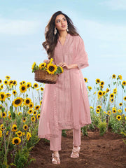 Women Ethnic Motifs Embroidered Chikankari Kurta Set With Dupatta