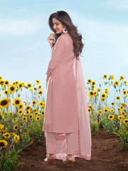 Women Ethnic Motifs Embroidered Chikankari Kurta Set With Dupatta